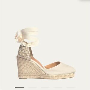 Castaner Cream Espadrille Wedge with Ankle Wrap